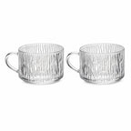 Ribbed Glass Coffee Mug Set – 2 Piece Clear Glass Cups