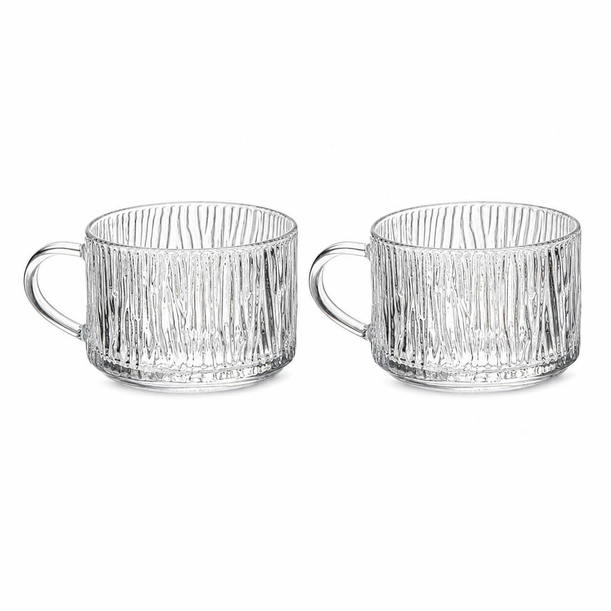 Ribbed Glass Coffee Mug Set – 2 Piece Clear Glass Cups