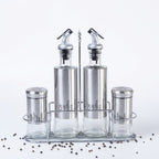 5 Piece Glass Condiment Set with Stainless Steel Stand