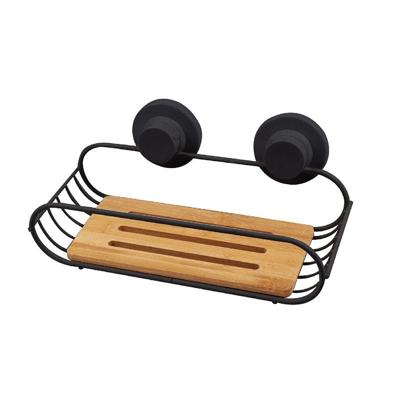 Self-Adhesive Shower Caddy with Bamboo Base