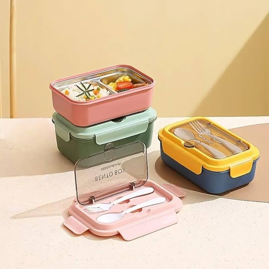 Bento Lunch Box with Fork and Spoon