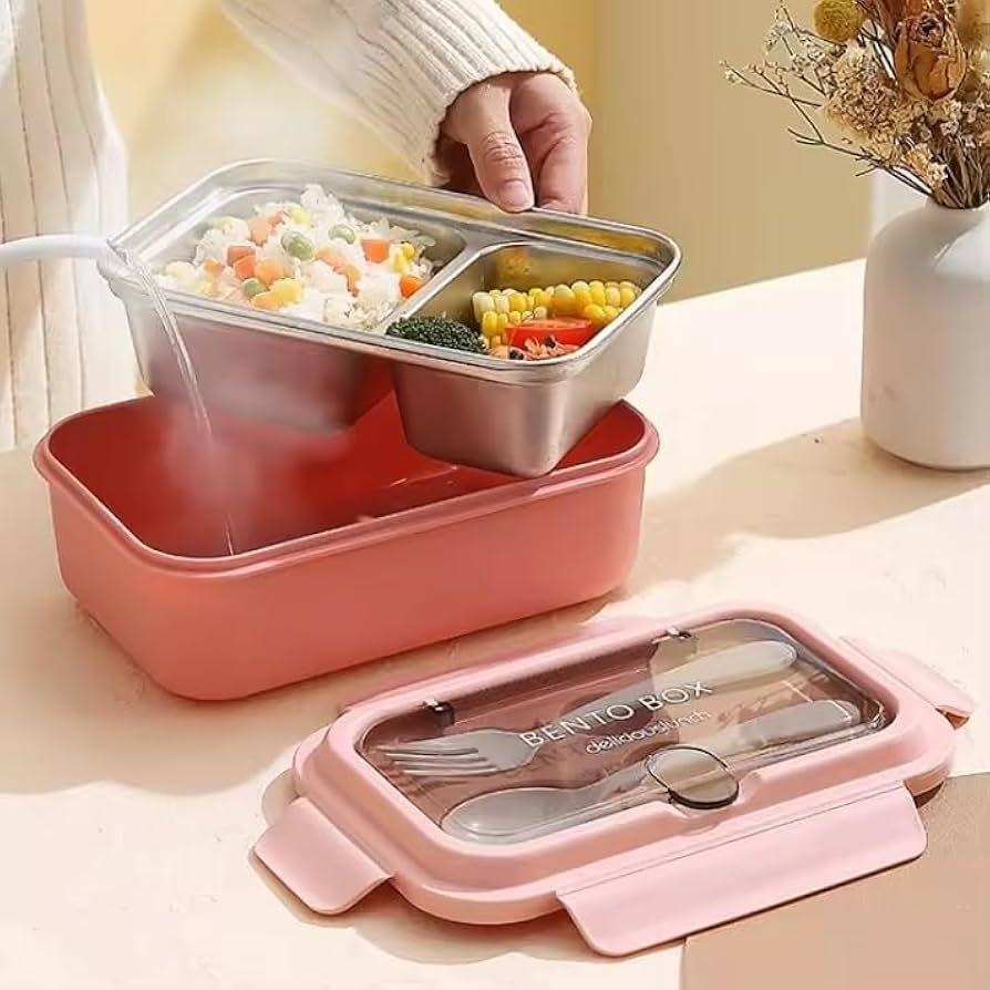 Bento Lunch Box with Fork and Spoon