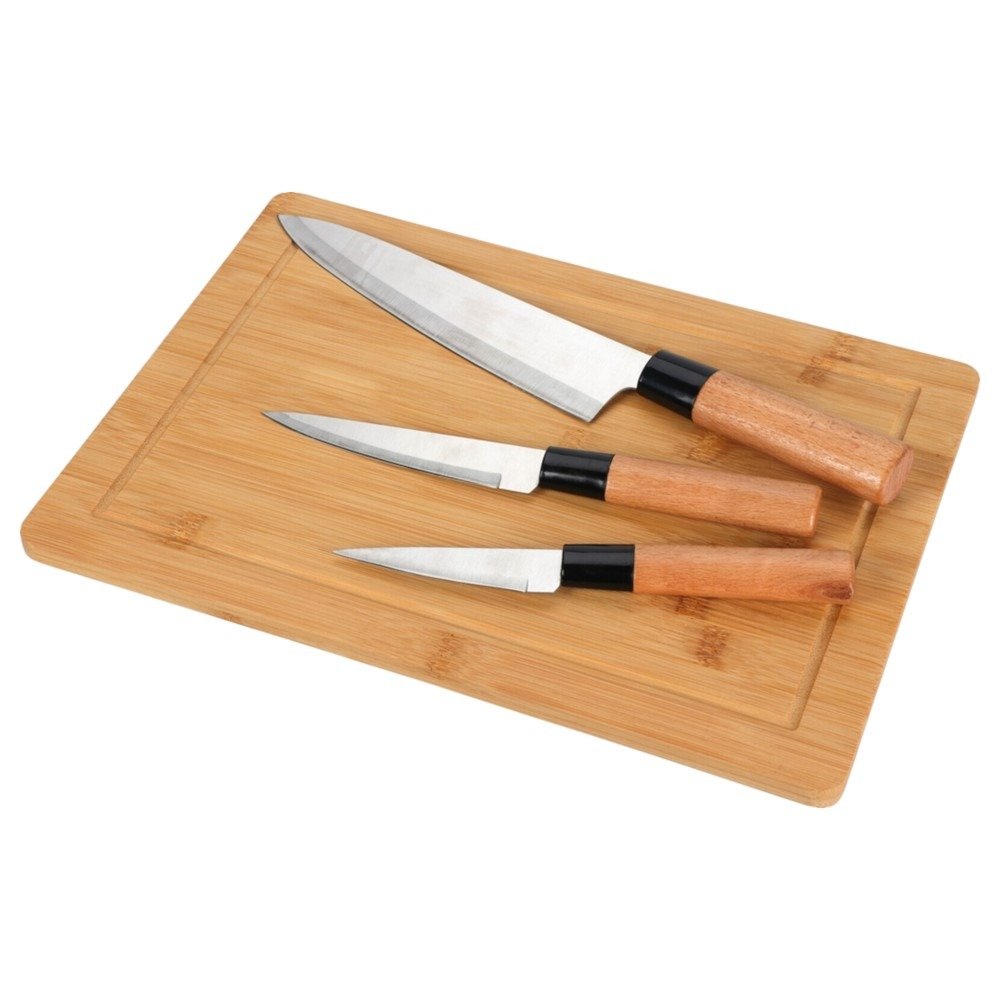 Bamboo Cutting Board Set with 3 Knives