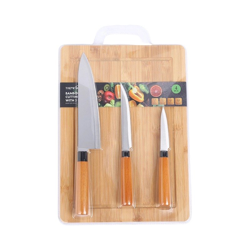 Bamboo Cutting Board Set with 3 Knives