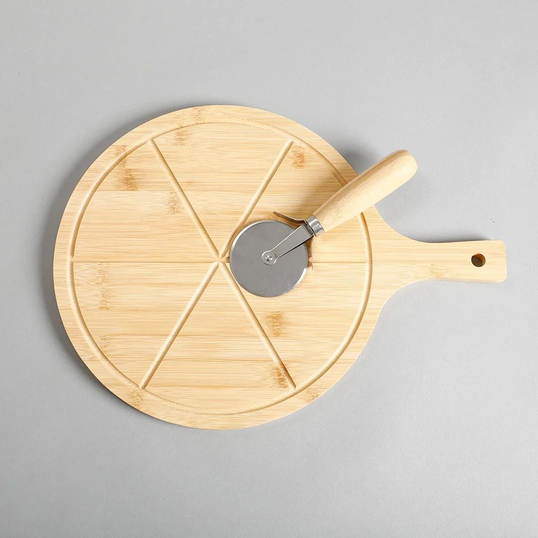 Bamboo Pizza Board with Cutter – Kitchen Serving Set