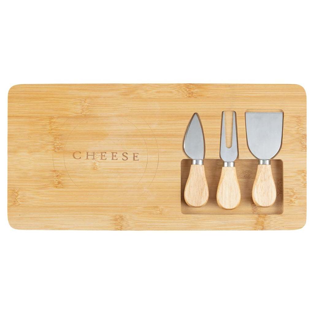 Bamboo Cheese Board with Serving Utensils Set