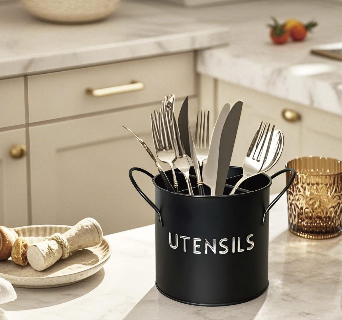 Metal Utensil Holder – 4-Compartment Kitchen Organizer