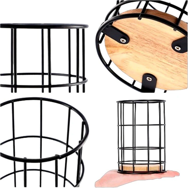 Wire Cutlery Holder with Bamboo Base