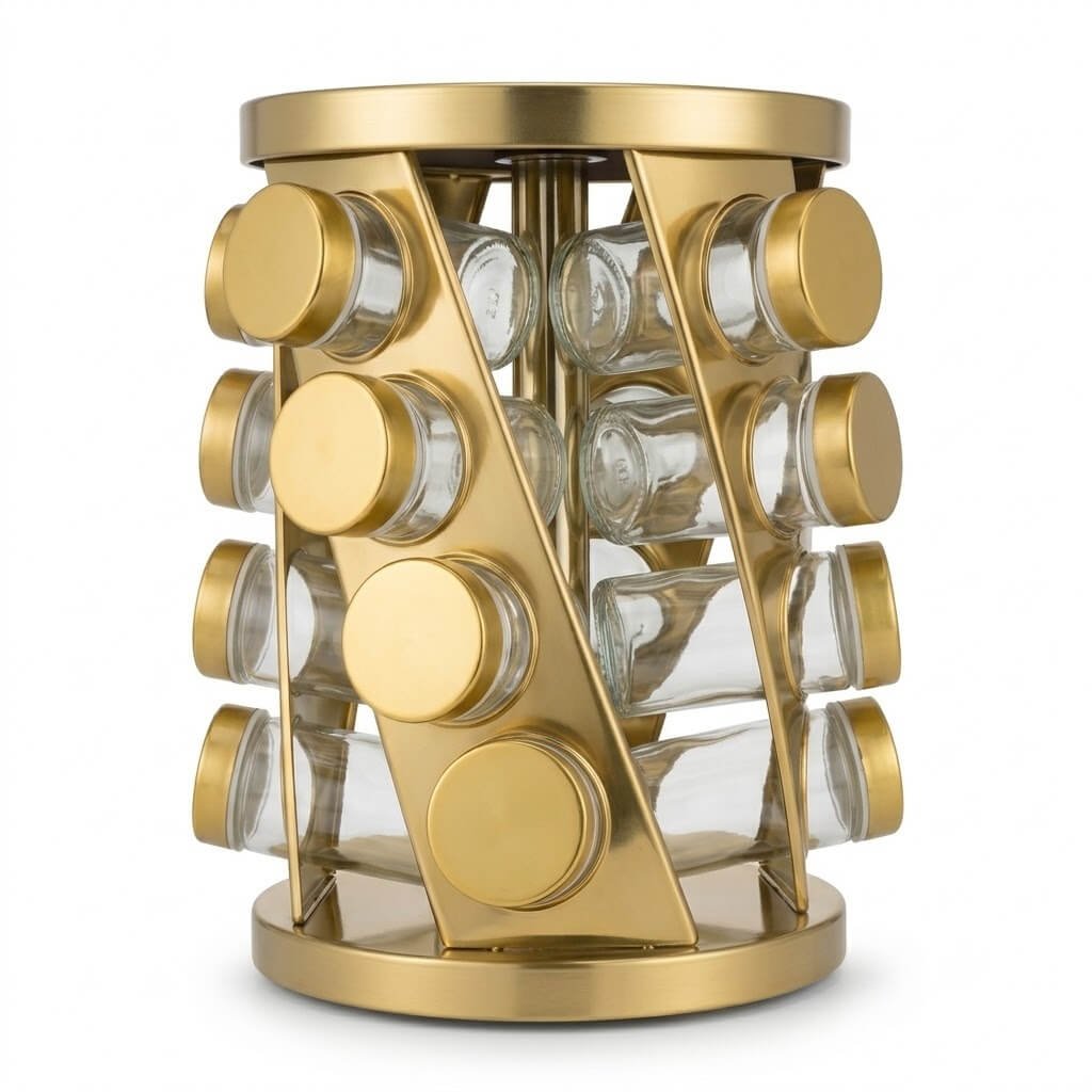 Modern Spiral Spice Carousel with Glass Jars