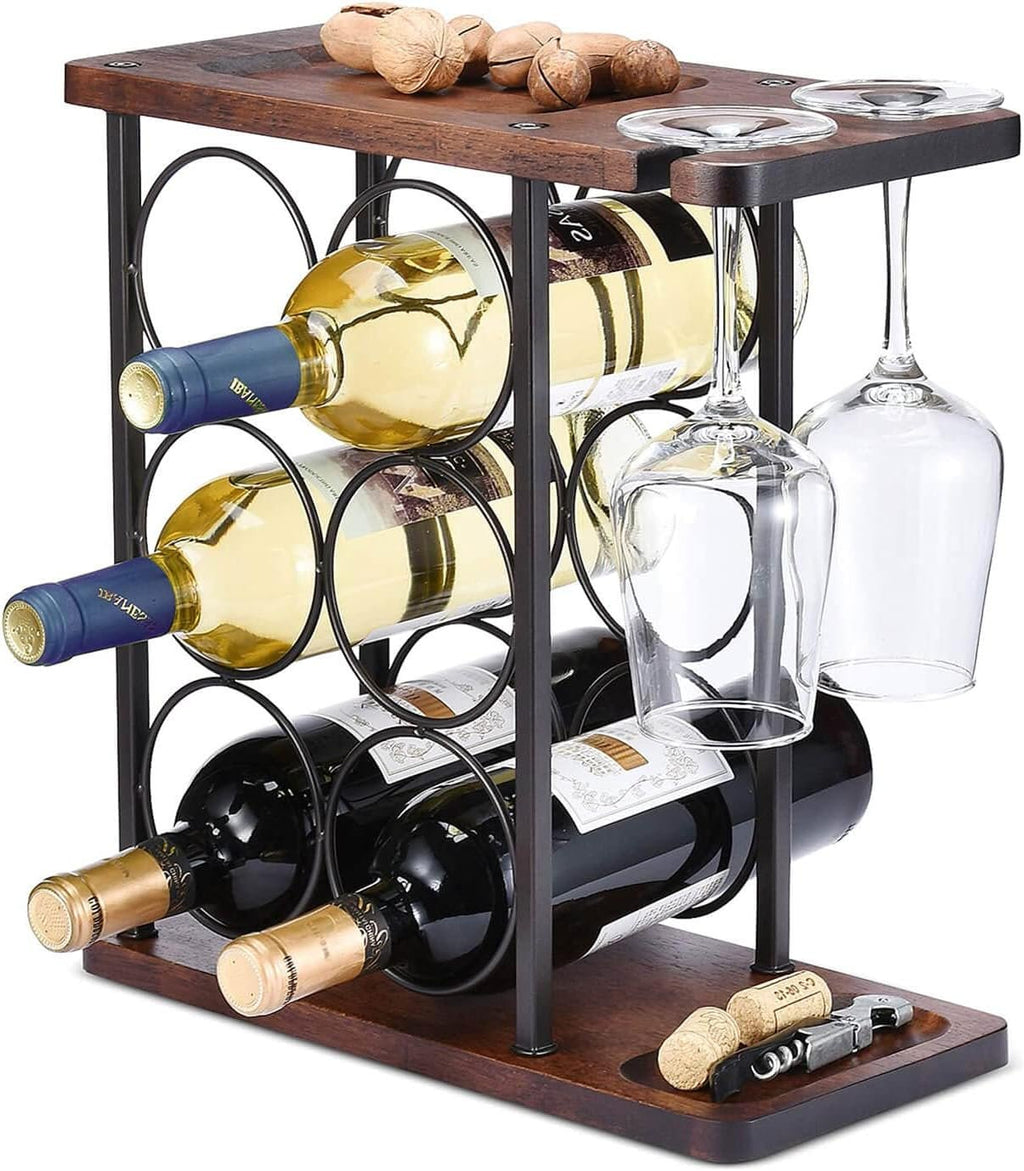 Freestanding Wood & Iron Wine Rack – Bottle Storage Display Stand