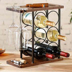Freestanding Wood & Iron Wine Rack – Bottle Storage Display Stand