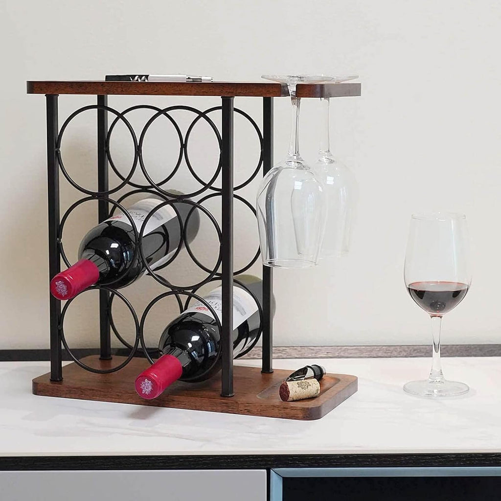 Freestanding Wood & Iron Wine Rack – Bottle Storage Display Stand