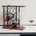 Freestanding Wood & Iron Wine Rack – Bottle Storage Display Stand