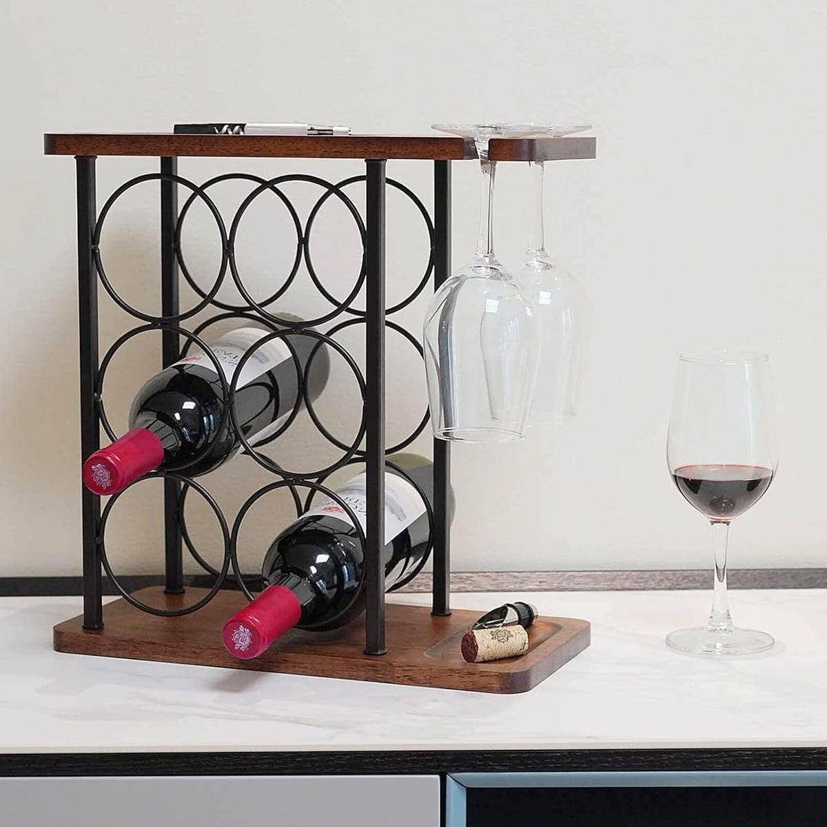 Freestanding Wood & Iron Wine Rack – Bottle Storage Display Stand