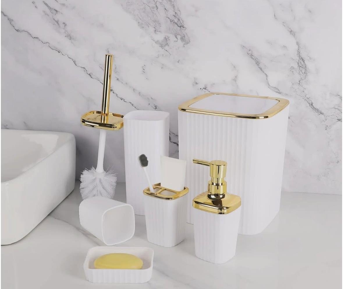 6 Piece Bathroom Accessories Set with Gold Accents