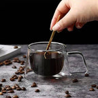 Double Wall Borosilicate Glass Coffee Mug with Handle
