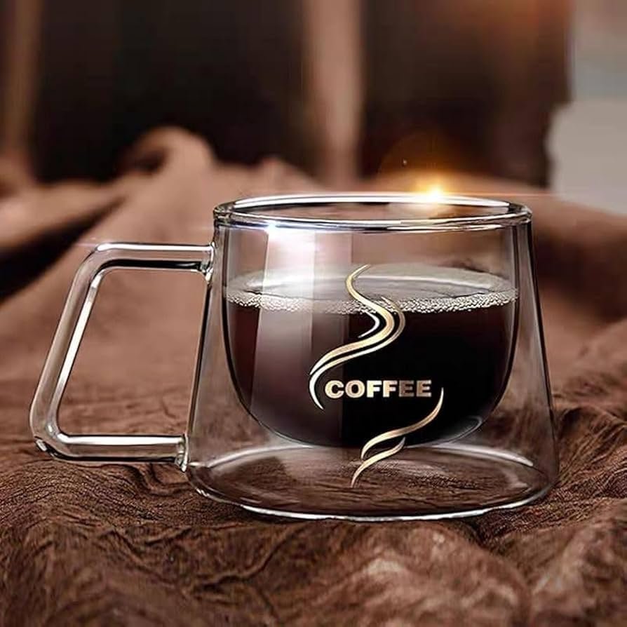 Double Wall Borosilicate Glass Coffee Mug with Handle