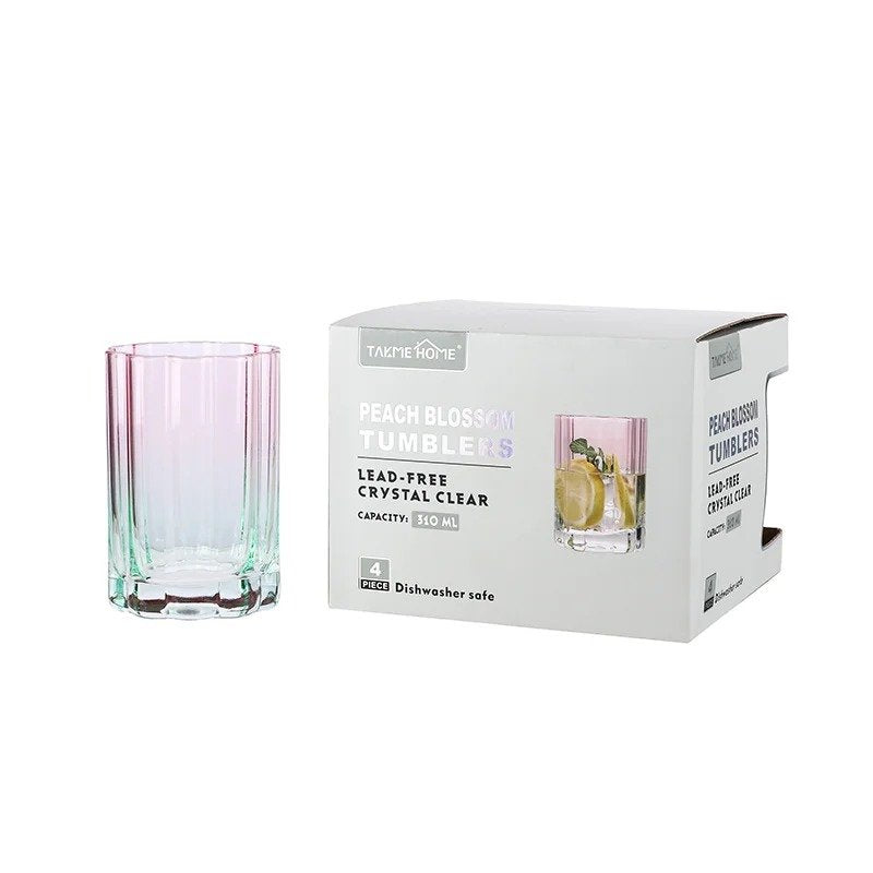 Peach Blossom Flower Glass Set of 4 – Lead-Free