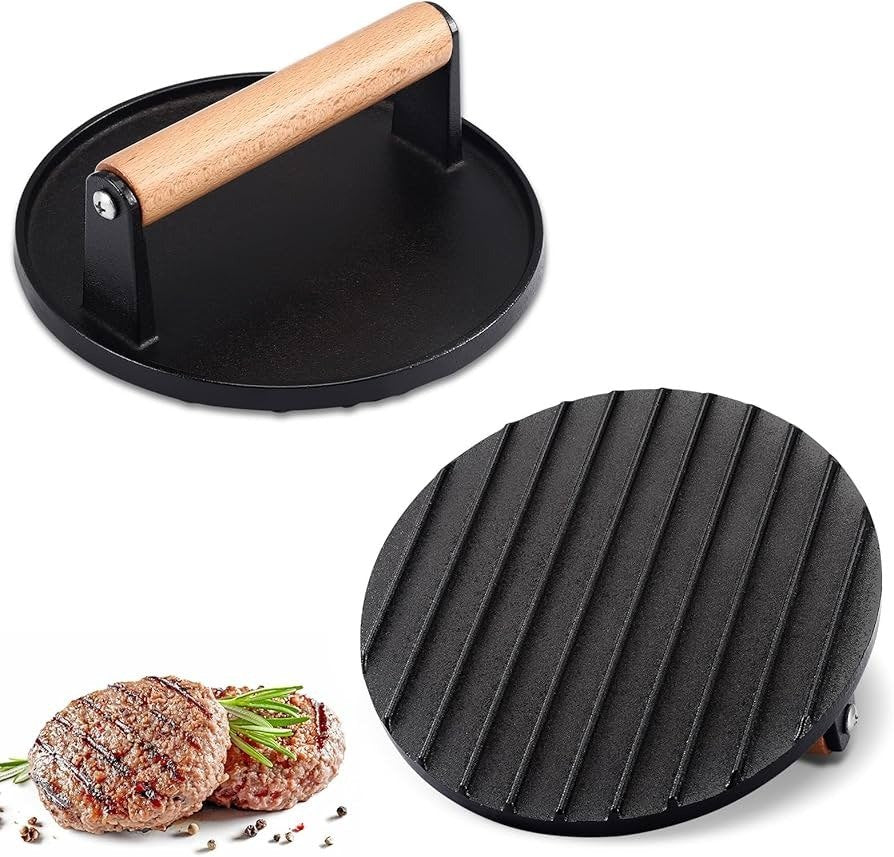 Cast Iron Grill Press – BBQ Burger & Steak Press