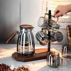 6-Cup Mug & Coffee Pot Stand – Wooden Base & Iron Holder