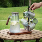 6-Cup Mug & Coffee Pot Stand – Wooden Base & Iron Holder