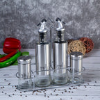 5 Piece Glass Condiment Set with Stainless Steel Stand