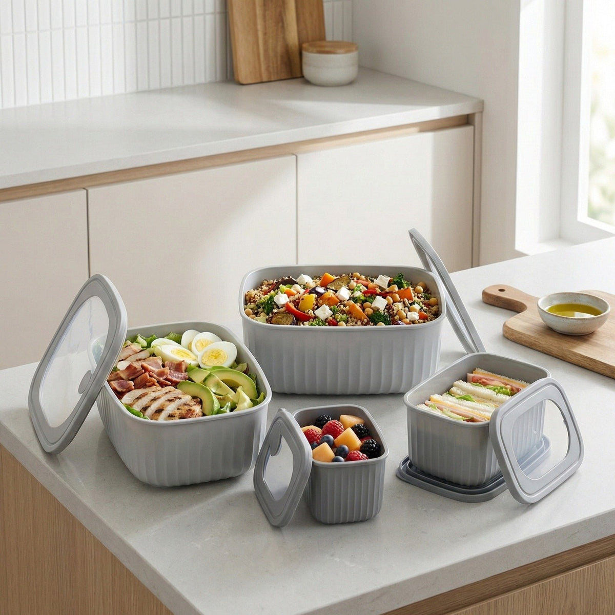 Set of 3 Prep Lunch Boxes – Leakproof & Stackable