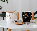 Marble Ceramic Coffee Mug with Bamboo Lid