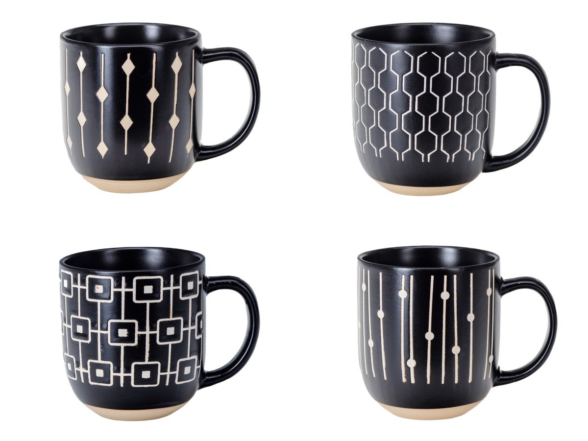 4-Piece Geometric Pattern Ceramic Mug Set