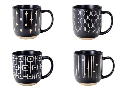 4-Piece Geometric Pattern Ceramic Mug Set