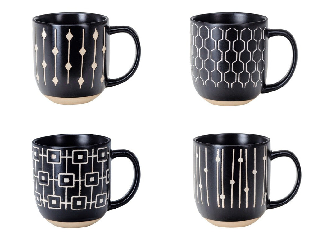 4-Piece Geometric Pattern Ceramic Mug Set