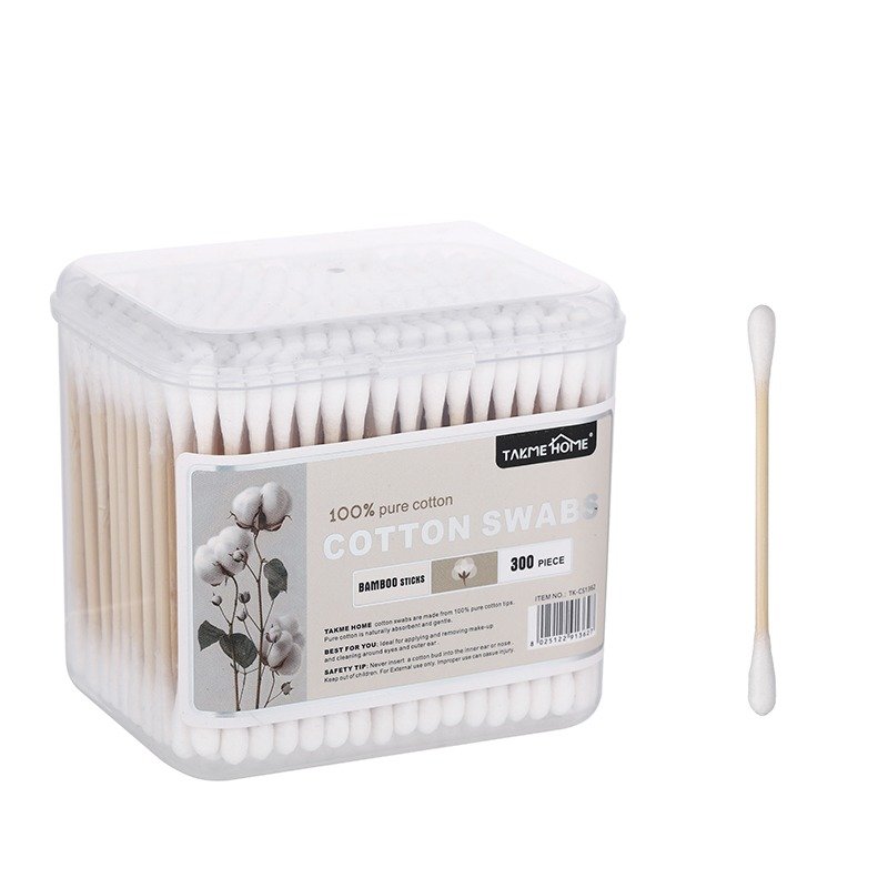 Bamboo Cotton Swabs 300 Pieces – 100% Cotton Tips
