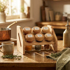 Wooden Spice Rack with 6 Glass Jars