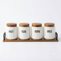 Ribbed Ceramic Canister Set for Salt Flour Pepper & Spice
