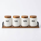 Ribbed Ceramic Canister Set for Salt Flour Pepper & Spice