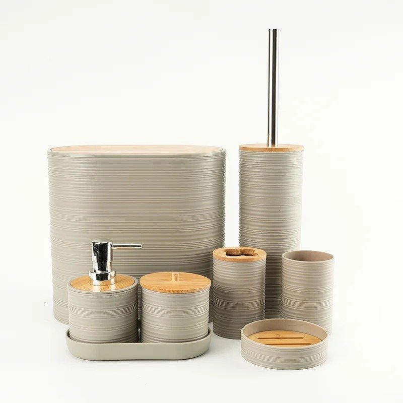 6-Piece Bathroom Accessory Set with Bamboo Accents – Stylish & Functional