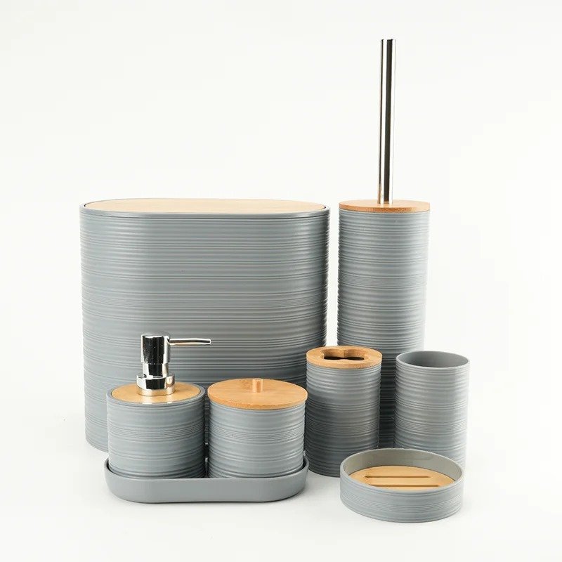 6-Piece Bathroom Accessory Set with Bamboo Accents – Stylish & Functional