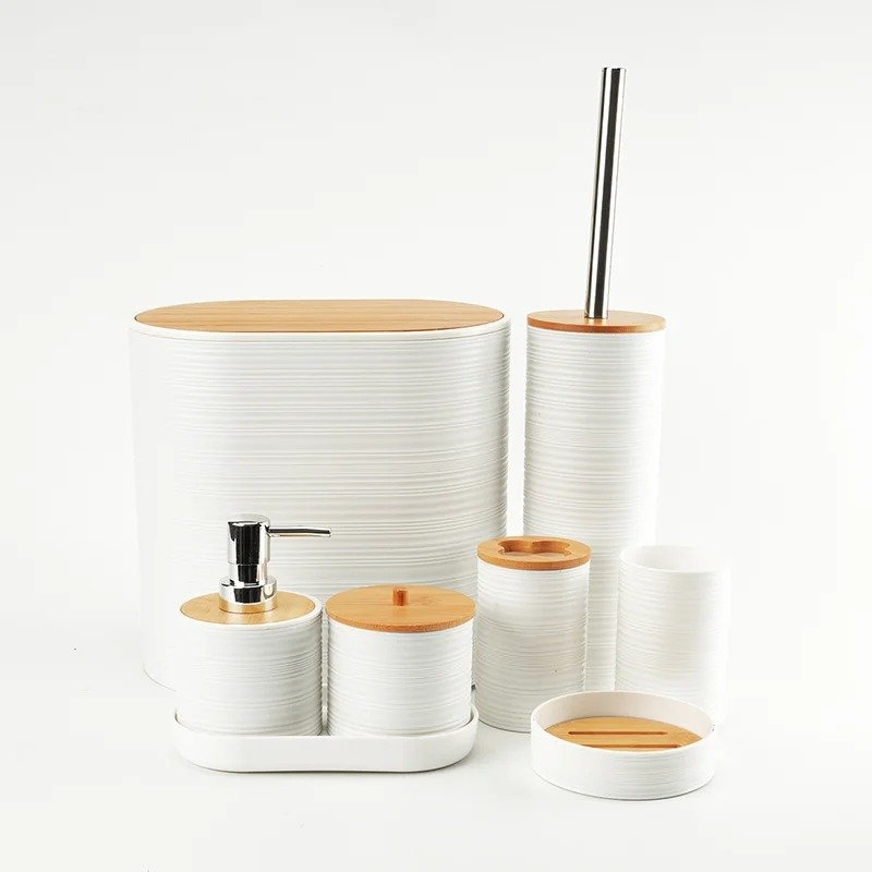 6-Piece Bathroom Accessory Set with Bamboo Accents – Stylish & Functional