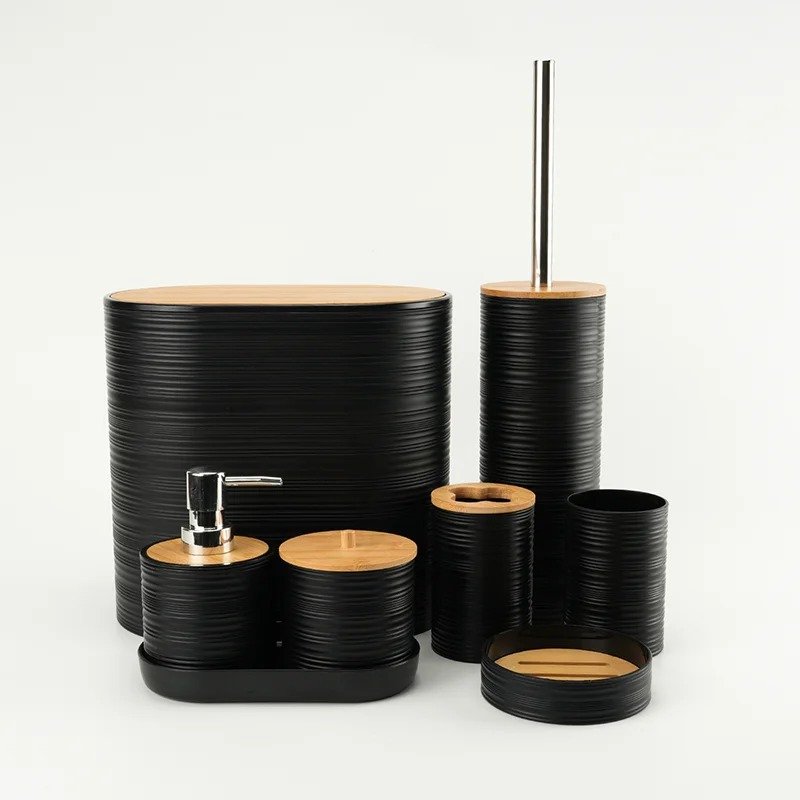 6-Piece Bathroom Accessory Set with Bamboo Accents – Stylish & Functional