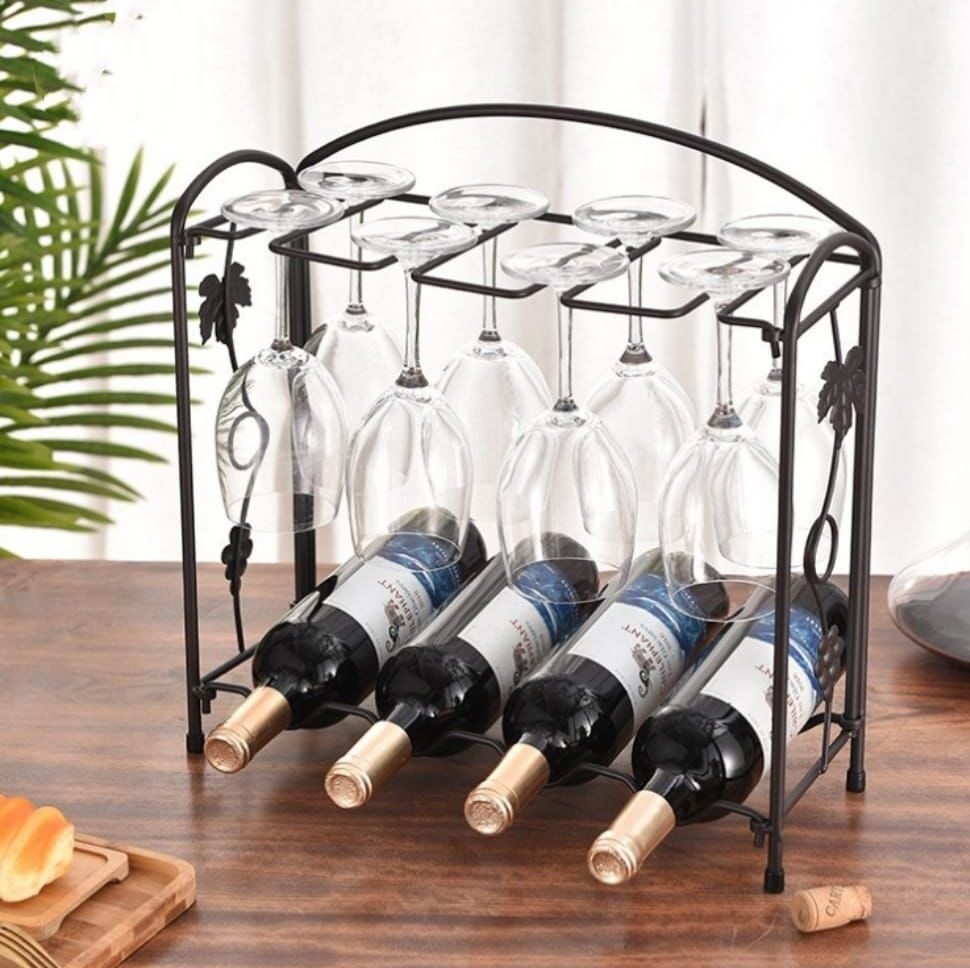 Countertop Wine Glass & Bottle Rack – Metal Wine Organizer