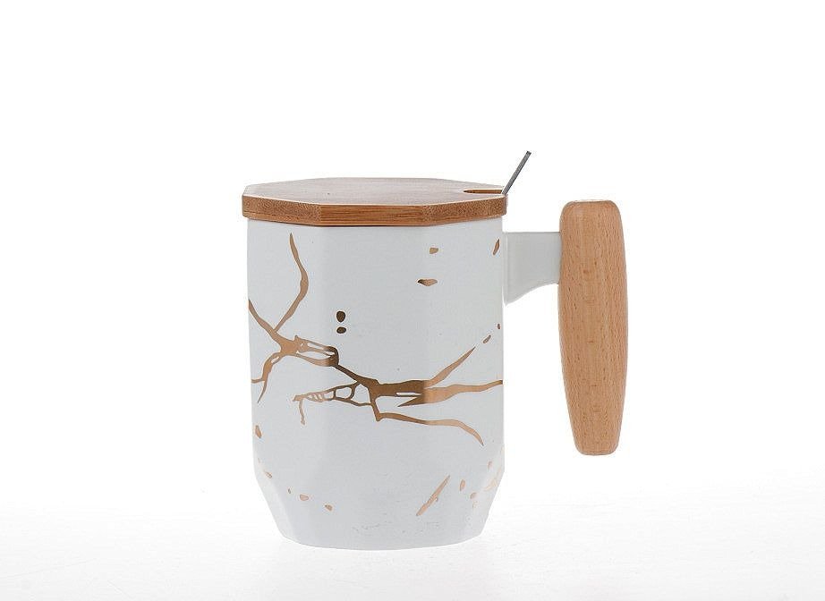 Marble Ceramic Coffee Mug with Bamboo Lid