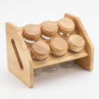 Wooden Spice Rack with 6 Glass Jars
