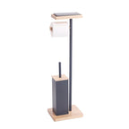 Toilet Paper & Brush Holder – Metal Frame with Wooden Accents