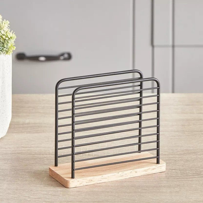 Modern Minimalistic Napkin Holder – Wooden Base & Wire Frame