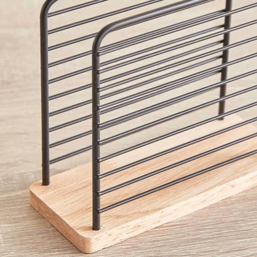 Modern Minimalistic Napkin Holder – Wooden Base & Wire Frame