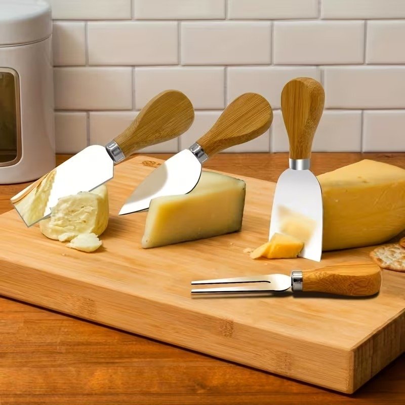 4-Piece Cheese Knife Set with Bamboo Handles