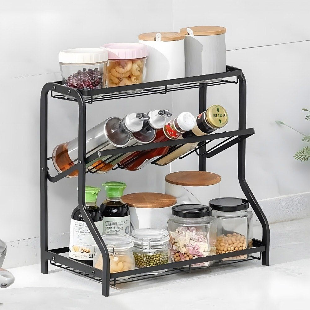 3-Tier Steel Spice & Condiment Organizer – Kitchen Storage Rack