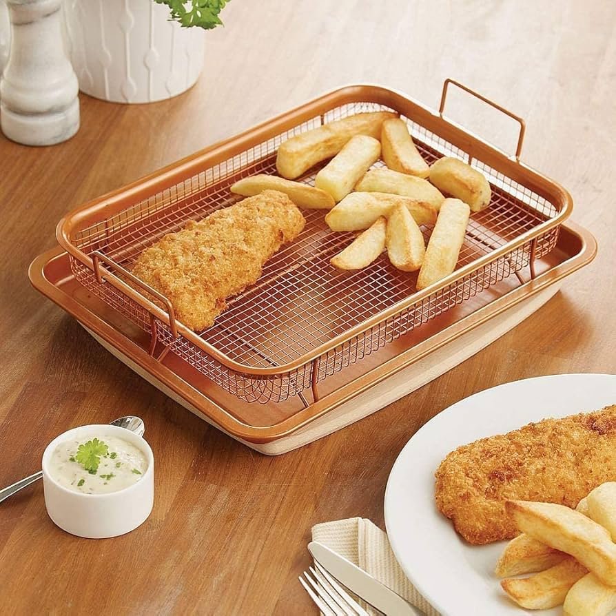 2 Piece Rectangular Copper Crisper Set