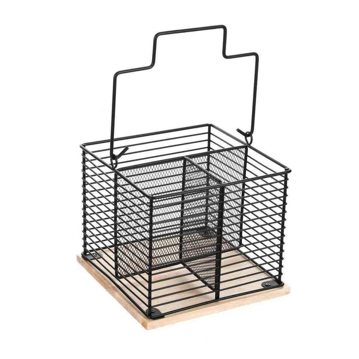 Compartment Wire Cutlery Holder with Bamboo Base