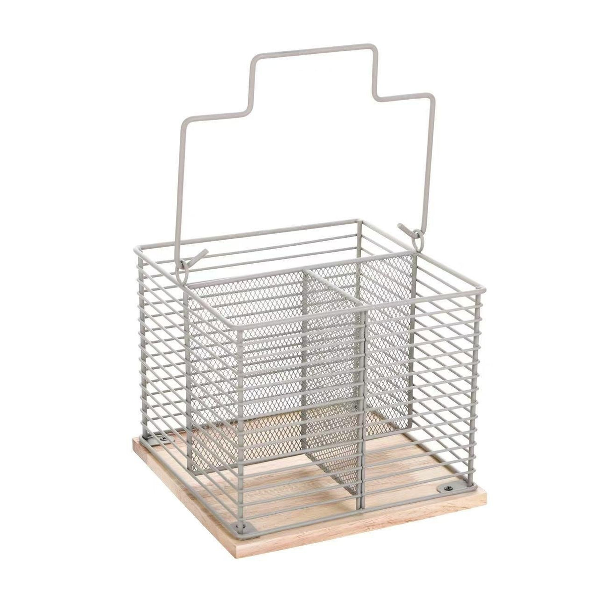 Compartment Wire Cutlery Holder with Bamboo Base